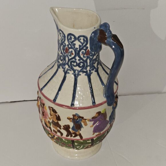 Atlantic Mold Decorative German Painted Pitcher Old World Circa. 1970 Vintage - Picture 9 of 16